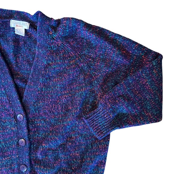 Vintage Victoria Jones Vibrant Retro Speckled Cardigan Sweater PL - Picture 2 of 6